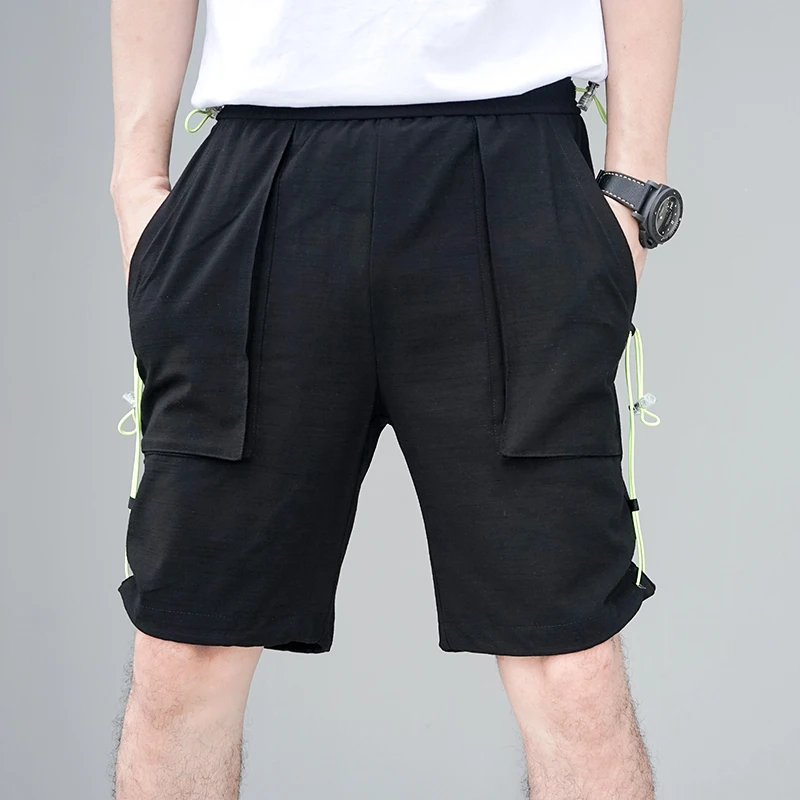 

jsbdMen's summer fluorescent color hanging rope fabric pocket functional fashion casual shorts