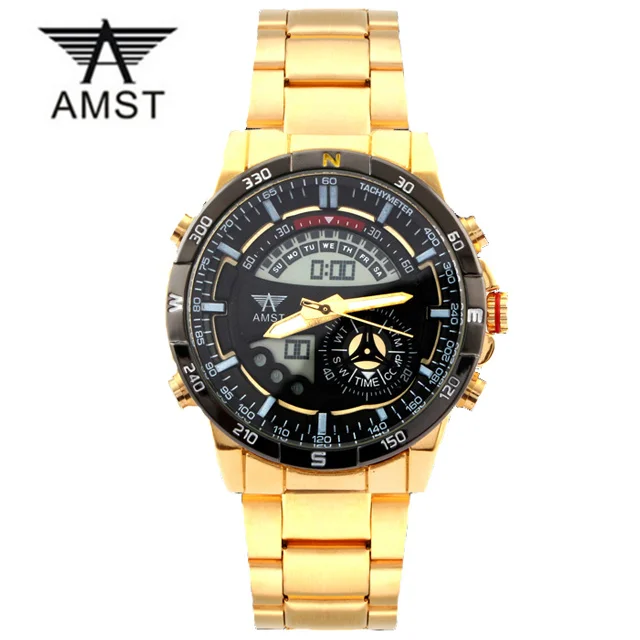 

2017 Men's Watch Led Digital Dual Time Zones Date Waterproof Military Sport Wristwatch AMST Brand Luxury Quartz Watch Male Clock