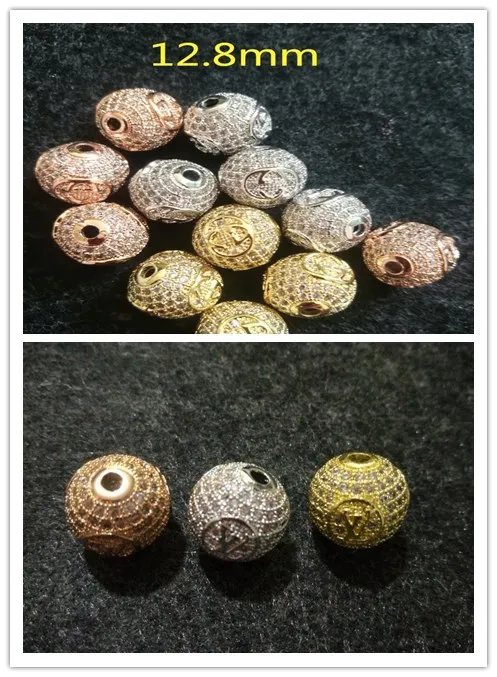 

4pcs per lot 12.8mm Copper Zircon CZ High Quality Double Hole beads bracelet DIY decoration Accessories