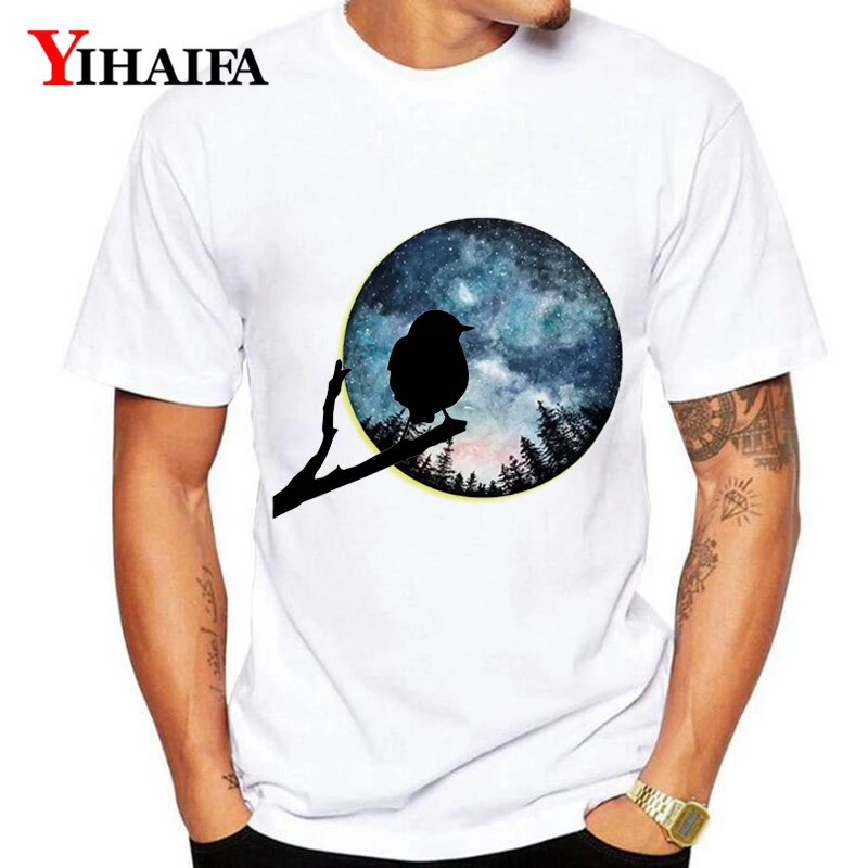 

Mens T Shirts Fashion Space Galaxy Bird roupas Print Men Hombre Animal Graphic Tees White Tee Shirt O-Neck Unisex Tops