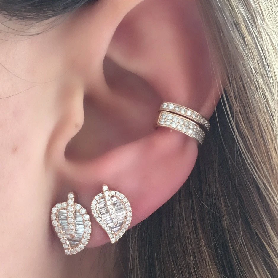 

Fine high quality silver jewelry luxury baguette cubic zirconia cz leaf stud earring 925 sterling silver