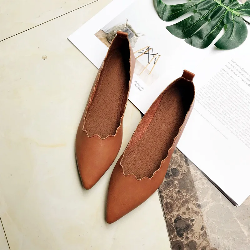 

New Women Flat Pointed Toe Ballet Single Shoes Female Loafers PU Fashion Slip On Comfortable Ladies Casual Comfort Footwear