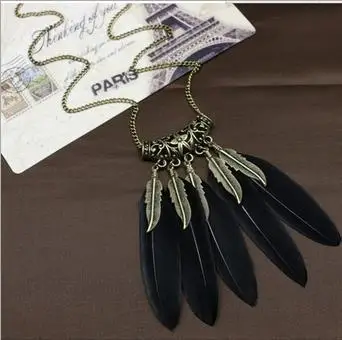 

Retro Personality Black Feather Tribe Style Pendants Necklaces for Women Fashion Charms Jewlery Long Necklaces for Female 2019