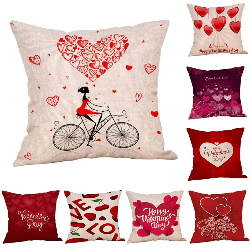 

45*45 Pillow Case Red Valentine Day Pillowcase Polyester Heart I LOVE YOU Print Pillow Cover For Couple