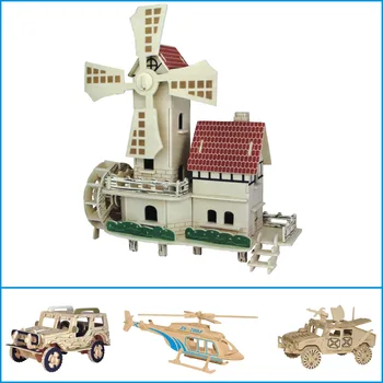

3D Wooden Puzzle Architecture Model Building Toys dutch windmill Children Educational Toy House 3D Jigsaw Brinquedos Kids Gifts