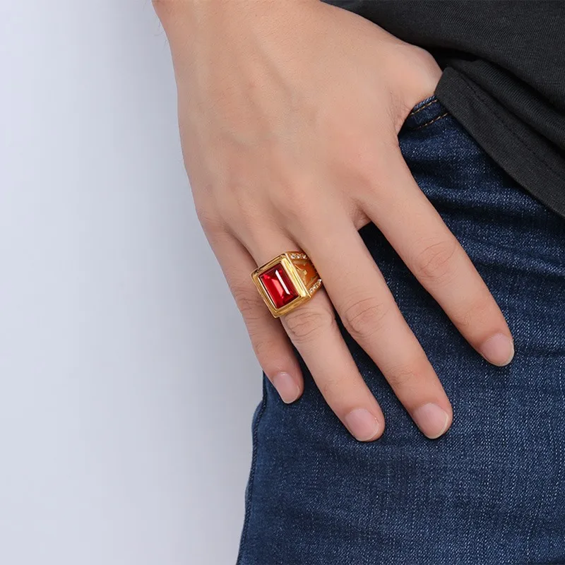Gorgeous Mens Signet Rings Stainless Steel Square Red Rhinestone Gorgeous Mens Signet Rings Stainless Steel Square Red Rhinestone Solitaire Ring For Men Wedding Band Engagement Fashion Jewelry In From