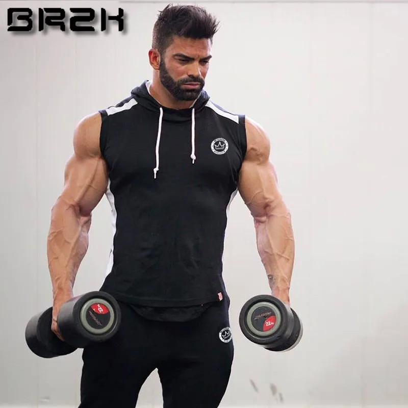 Fitness hombre culturismo sin mangas Muscle Hoodies ropa de