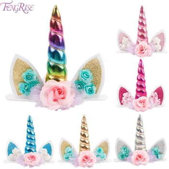 

FENGRISE Unicorn Horns Cake Topper Kids Birthday Colourful Cake Decoration Halloween Wedding Party Supply Gold Favourite Unicorn