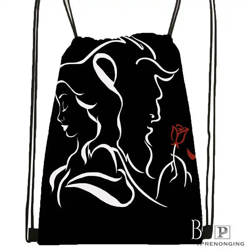 Изготовленная на заказ Красавица и Чудовище походная сумка на шнурке милый рюкзак для детей(черная спинка) 31x40 см#180531-02-18 - Цвет: Drawstring Backpack