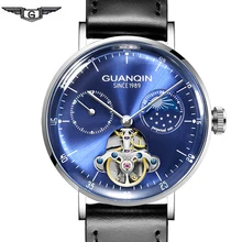 GUANQIN часы Мужские механические 3D Curver Tourbillon автоматические водонепроницаемые часы мужские наручные часы с скелетом 3D Relogio Masculino