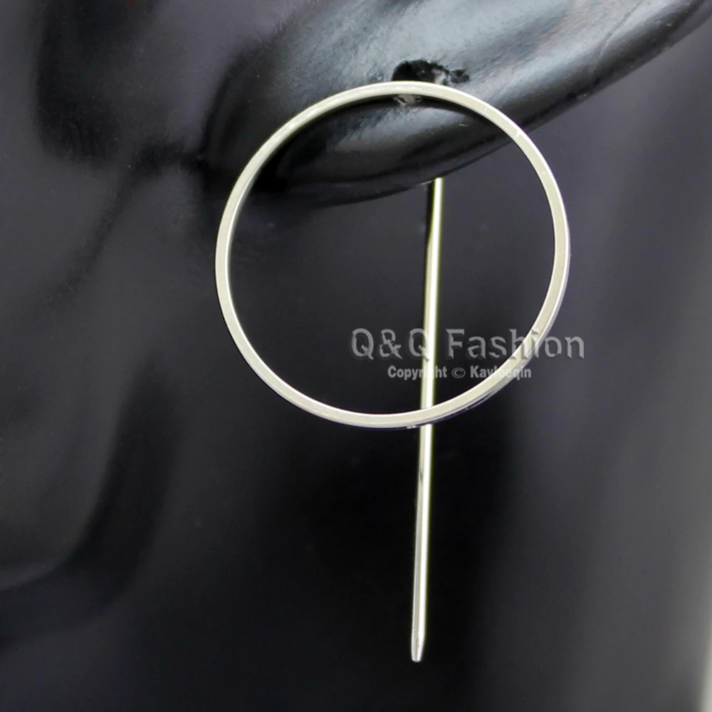 

Blogger Celebrity 1Pair Hoop Threader Pull thru through Ear Studs Earrings Jewelry Runway Catwalk Gold Silver 2 Colors Round