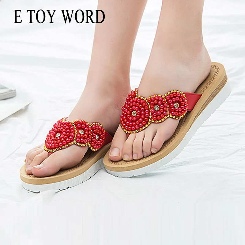 

E TOY WORD women slides with pearls Flip Flops Cute fashion style ladies slippers and sandals comfortable casual beach shoes