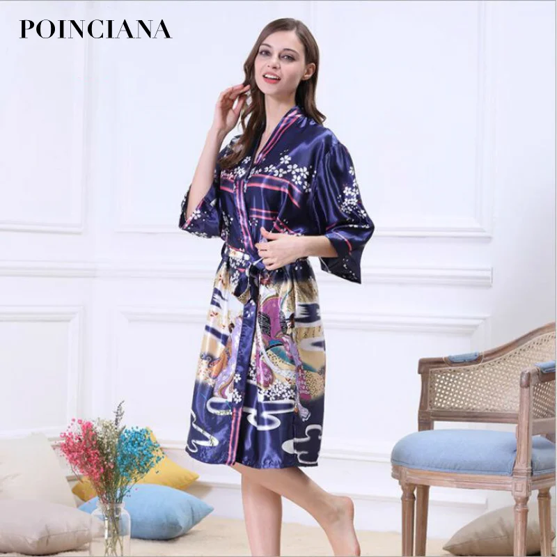 

Chinese Silk Robe Women Silk Kimono Bathrobe Sleepwear Floral Robes Bridesmaids Loose Half Sleeve Summer 2017 Beutiful Homewear