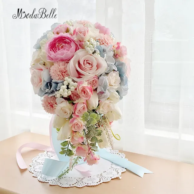 2017 Pink Blue Purple Waterfall Brooch Bouquet Bridal Flowers 2017 Pink Blue Purple Waterfall Brooch Bouquet Bridal Flowers Artificial Wedding Bouquets For Brides