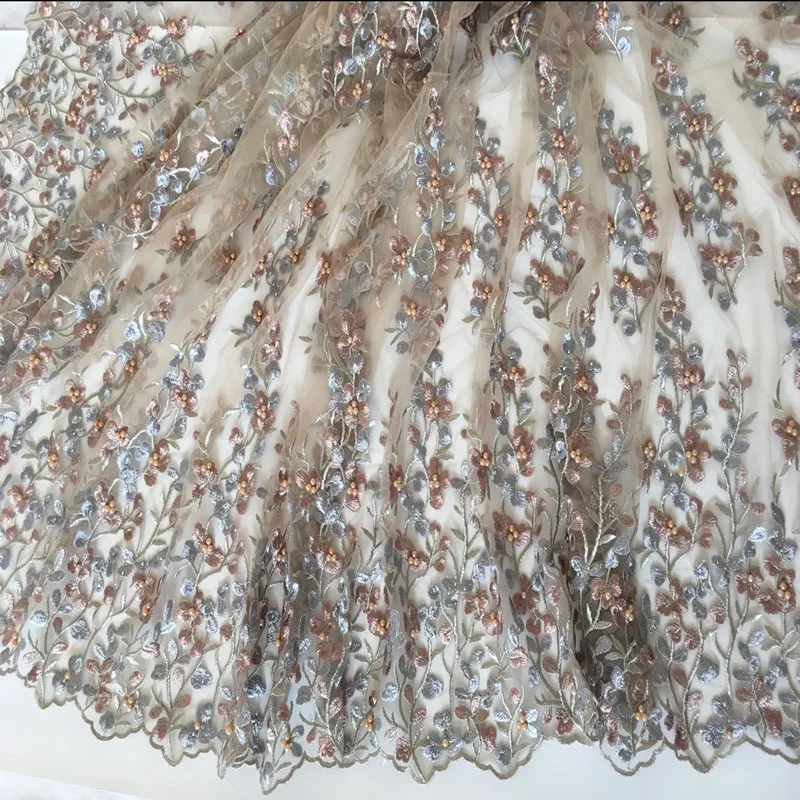 1Yard ročno izdelane Beaded cvetne mreže vezene tkanine afriški čipke material šivanje na poročno obleko oblačila tkanina patchwork diy  t
