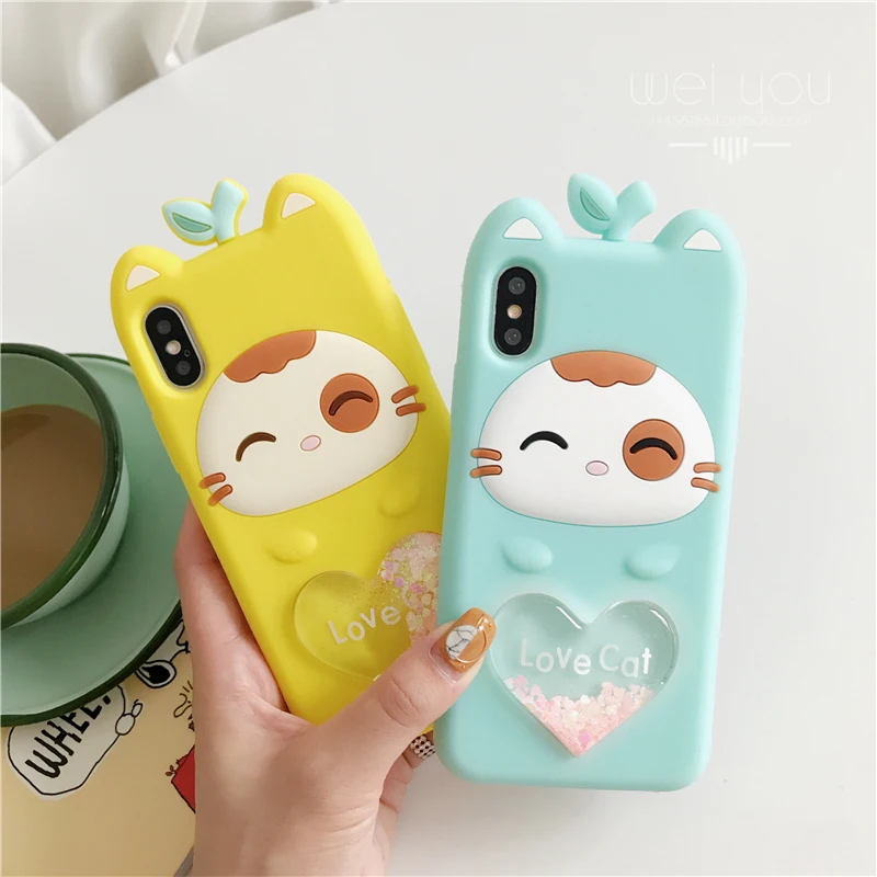 Противоударный чехол с 3D котом для iphone X /8 plus противоударный мягкий силиконовый 7 6