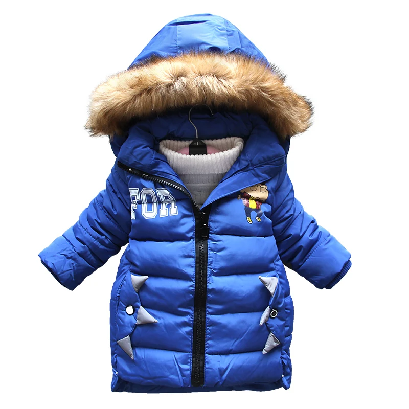 

BibiCola 2018 winter Boy jacket kids handsome thick cotton fur collar hoodies tide section warm long coat 2-7 years old