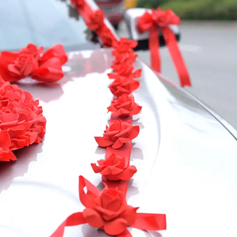 Свадебный автомобиль, искусственный цветок, украшение в виде сердца, венок, украшение для свадебной вечеринки, искусственные розы, свадебные Автомобильные украшения, товары для цветов