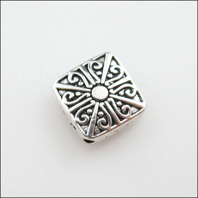 

10Pcs Tibetan Silver Tone Flower Square Spacer Beads Charms 10mm