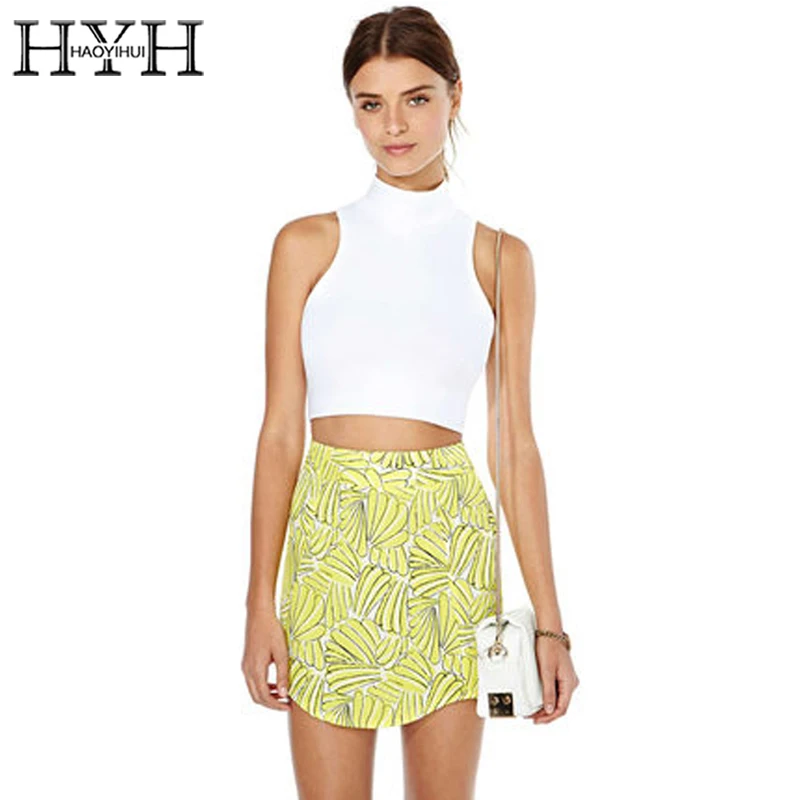 HYH HAOYIHUI Zipper Back Print Basic Mini Skirts Women A-line High Waist Asymmetrical Skirt Ladies Casual OL Pencil | Женская одежда