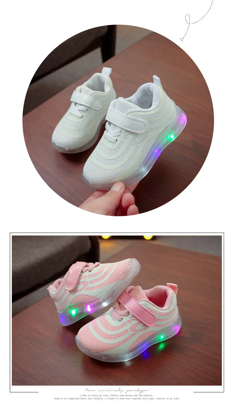 New Glowing Sneakers Air Mesh Breathable Children LED Lights Shoes Luminous Sneakers for Boys and Girls Fluorescent Shoes