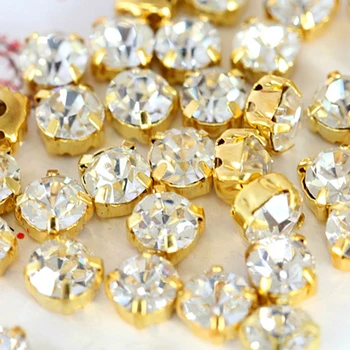 

New 200Pcs Shiny Glass Gold Base Rhinestones Clear Crystal Sew On Rhinestone Claw Sewing DIY