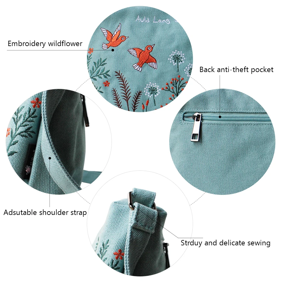  Flower Princess Orignal Design Women's Bag with Embroidery Canvas Girls Shoulder Bags Female Crossb - 32814355815