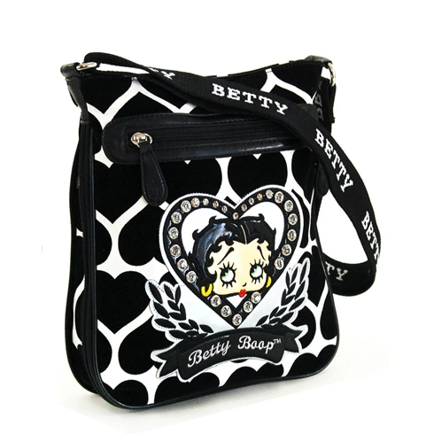 Betty Boop Classic Women Messenger Bags with Velvet Heart Montage \u0026  Rhinestones Cross Body Bags for Women with Studs|bagging jokes|bag smilebag  training - AliExpress