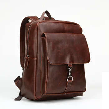 

2018 New Small Fresh Shoulder Bag Fashion Men's backpack Retro Crazy Horse PU Leather Schoolbag
