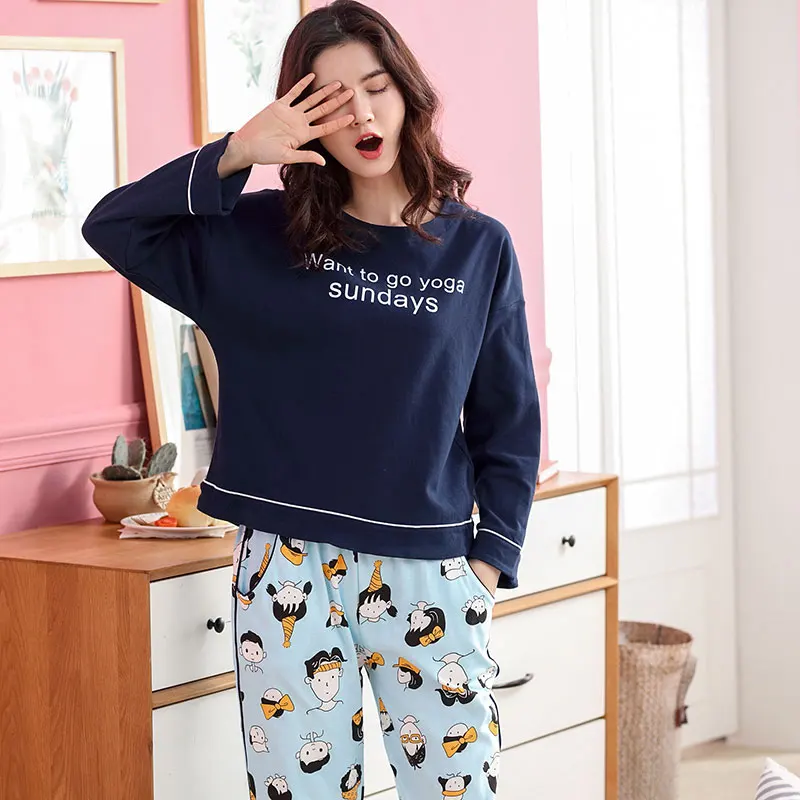 

Women Autumn Spring Pajama Set Soft Printing pijama Home Pyjamas Woman Cotton Pyjama Set Sleepwear Pajamas For Women