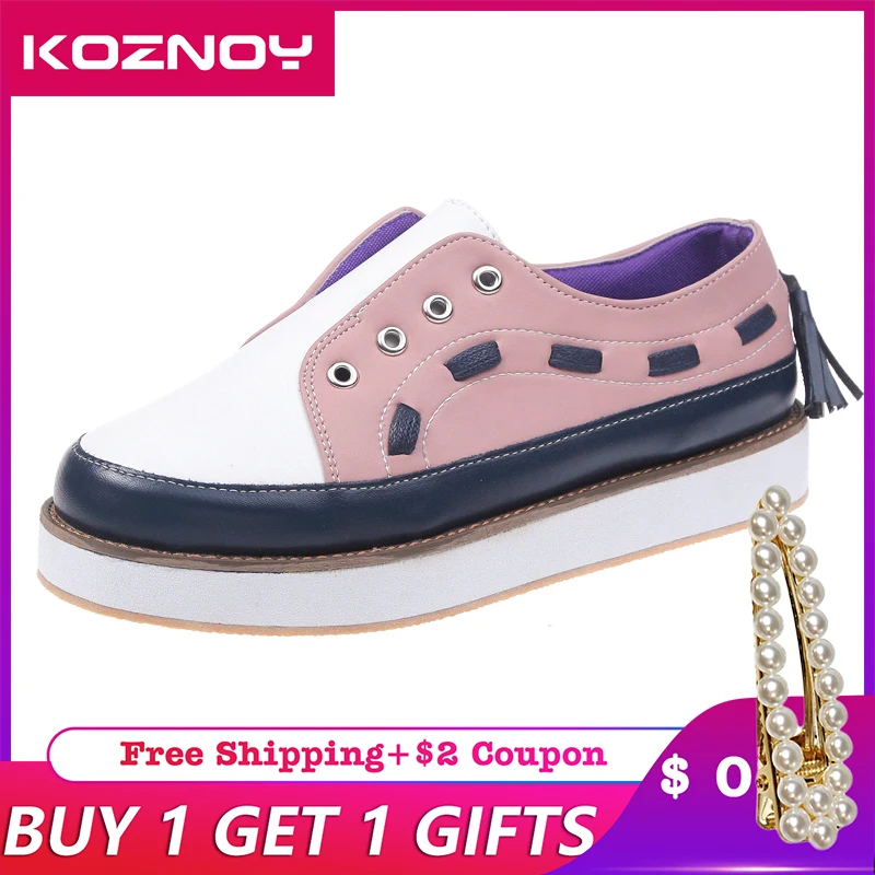 

Koznoy Women Flat Shoes Thick Bottom Women Low Top Fashion Shoes Dropshipping Slip on Lazy Shoes Causal Peadal Autumn Flats