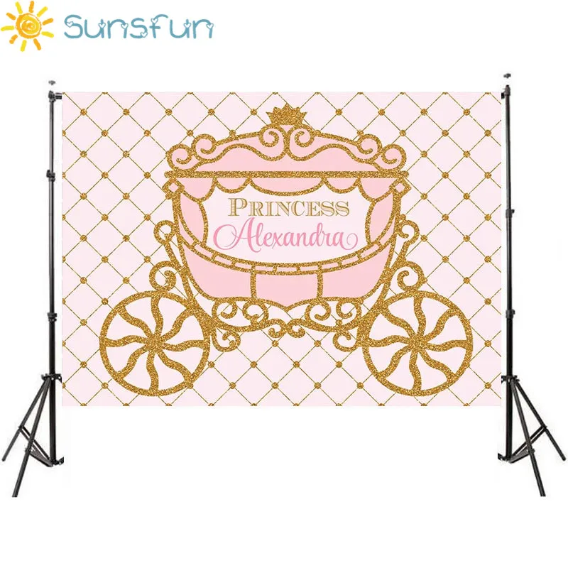 Sunsfun 7x5 футов Розовый и Золотой День Рождения Вечеринка принцесса каретка