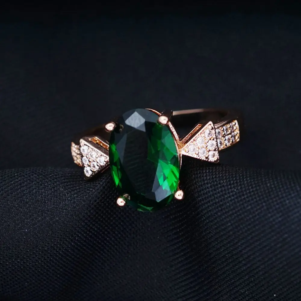 Женское Обручальное кольцо с зеленым фианитом и розовым золотом|rings for women|ring
