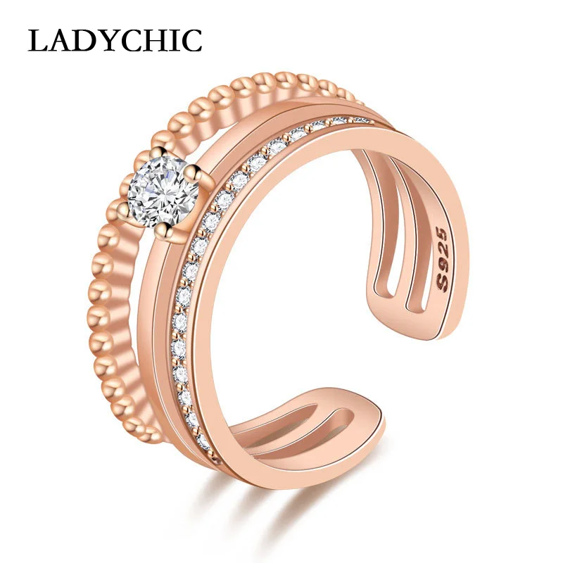 

LADYCHIC New Arrival Crystal Three Layers Open Rings Trendy Personality Zircon Wedding Engagement Ring Jewelry Wholesale LR1212