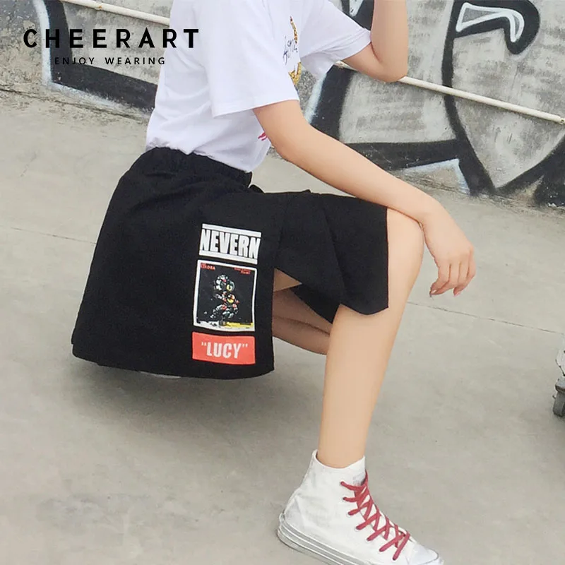 

Cheerart Streetwear Camouflage Skirt Women High Waist Black Mini Irregular Skirt Letter Print Dance Asymmetrical Skirt Fashion