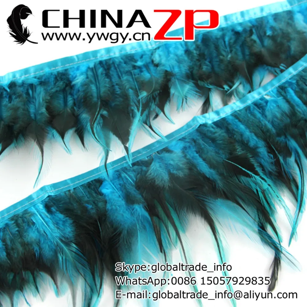 

Made in CHINAZP Factory Selected Prime Quality Dyed Turquoise and Black Rooster Hen Saddle Feathers Trim