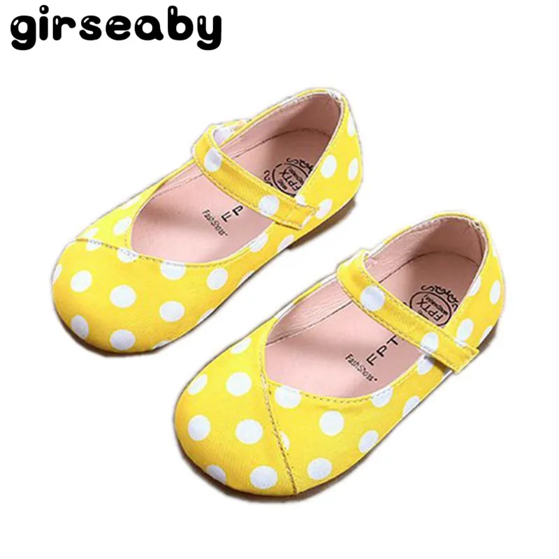 Girseaby Cute Baby Girls Leather shoes Dot Children Single low heeled