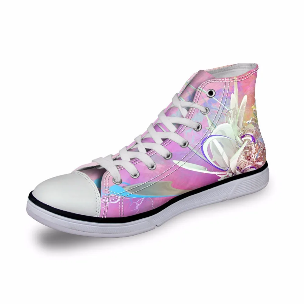 

Noisydesigns Ladies sneakers women pink flowers 3D print vintage flat shoes vulcanized high top casual footwear girls fashion