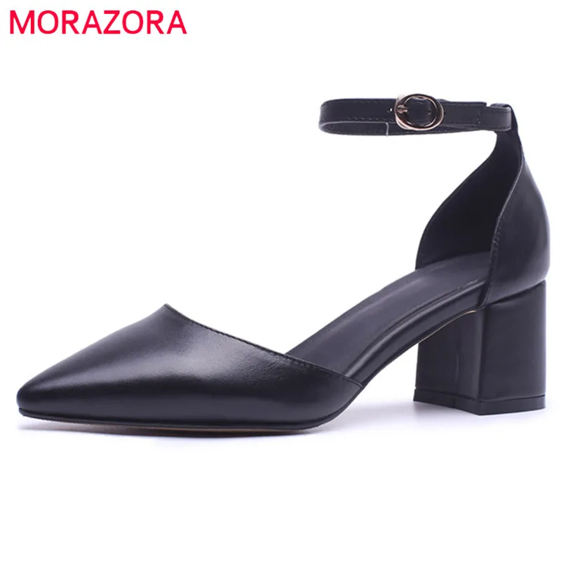 

MORAZORA 2018 new arrival pointed toe summer shoes genuine leather pumps women shoes simple buckle high heels shoes woman