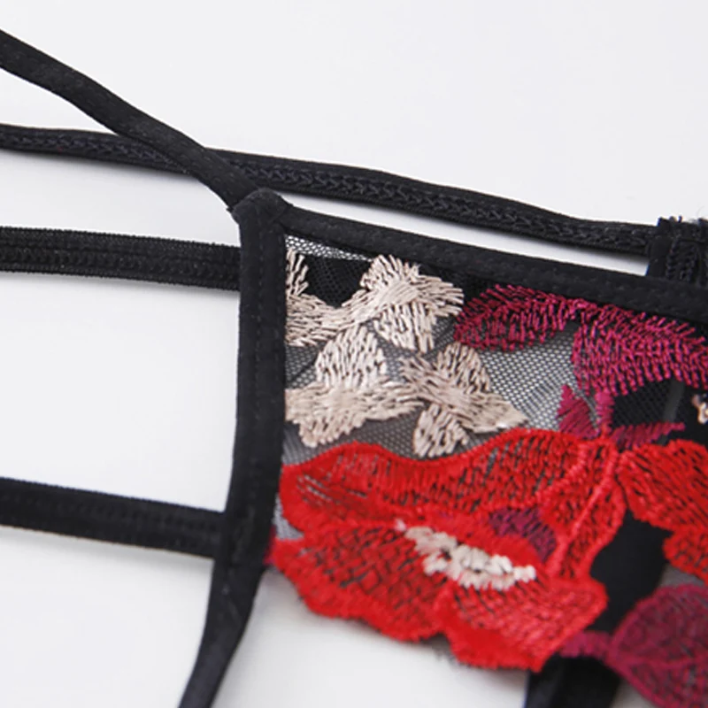 Yhotmeng Ladies Temptation Sexy Lingerie Embroidery Open Brief vs Bra Set Transparent Thin Cup Underwear Women Lace Intimate