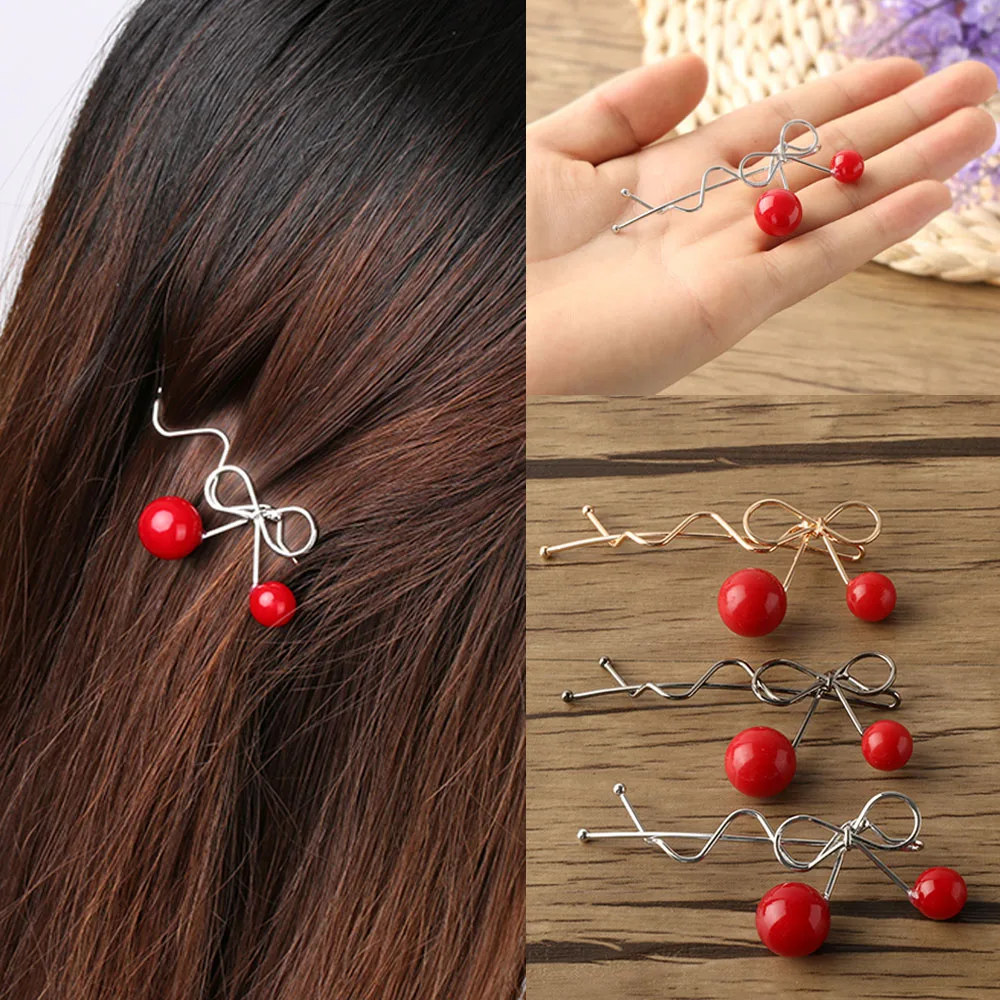 1Pc Sweet Fashion Designer Romantic Women Girls Korean Cherry Shaped Bow Hairpin Elegant Twist Hair Clip Headdress Gifts