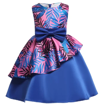 

Girl Sleeveless BLUE print Flower Girl Dress Princess Pageant Wedding Bridesmaid Birthday Party Tulle Tutu Knee Length Dress
