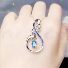 Натуральное Настоящее ожерелье из голубого топаза кулон Серебро 925 пробы 1.1ct драгоценный камень Модный Стиль# B97502