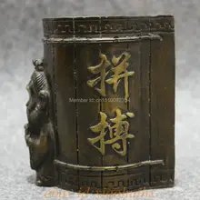 Китайский Бронзовый Сбор Литератор Старик Статуя Кисть Горшок Баррель Карандаш Ваза