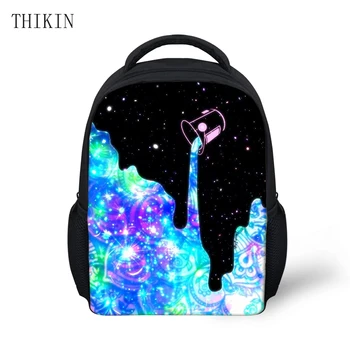 

THIKIN Stylish Backpack Galaxy Pouring Milk Printing Boys Backpacks for Kindergarten Girls Bookbag School Suppliers Rucksack