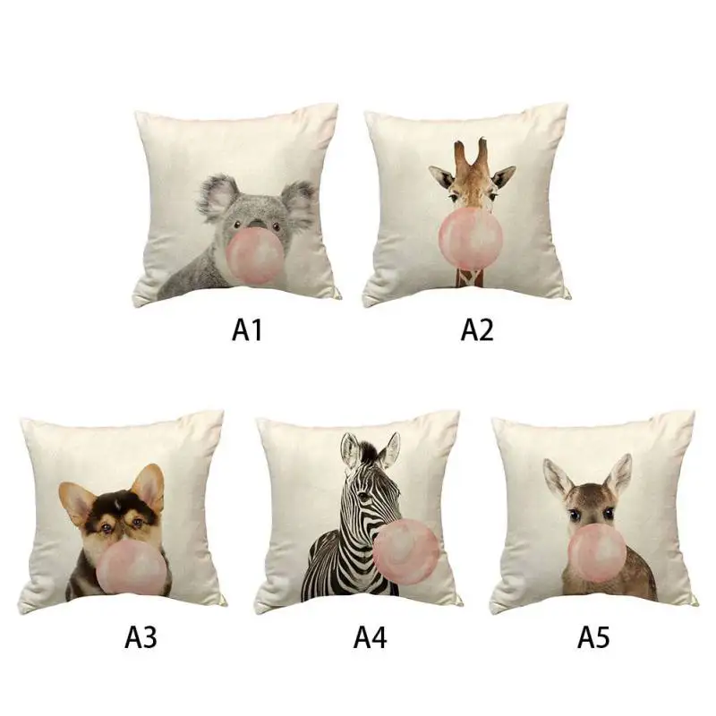 

Decorative Pillow Case Cute Cartoon Animals Soft Polyester Peachskin Pillow Cover with Hidden Zipper Pillowcase New