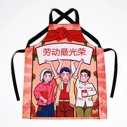 Ретро Забавный китайский стиль мультфильм передник для взрослых анти-пятно Ресторан официантка фартук для шеф повара печать безрукавный