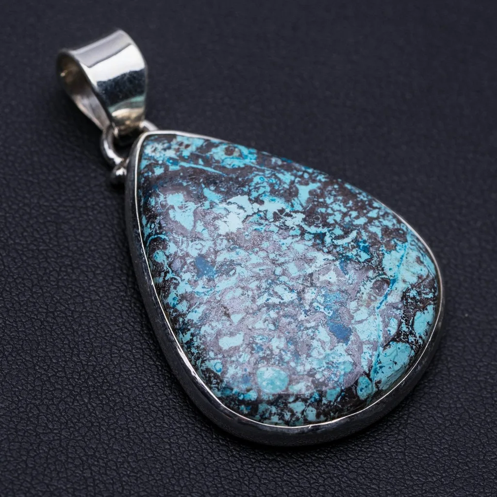 

Natural Chrysocolla Punk Style 925 Sterling Silver Pendant 2" P0183