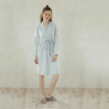 

CEARPION Spring Autumn Women Nightdress Cotton Long Sleeve With Belt Sleep Gown Casual Daily Female Print Animal Night Gown