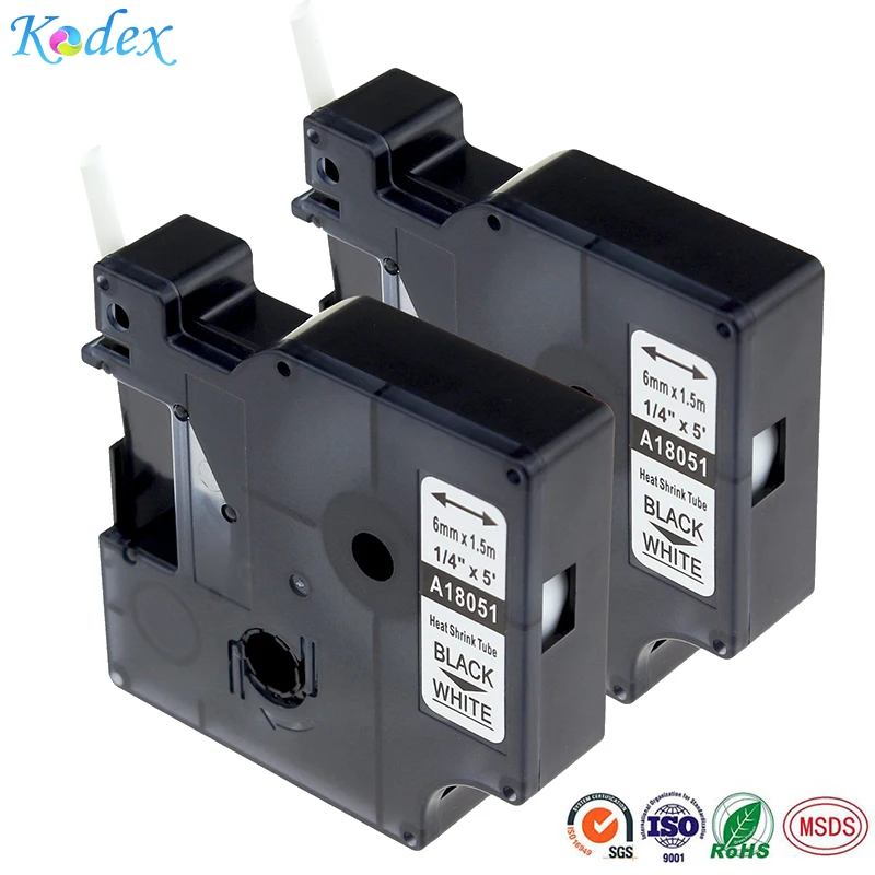 2 Pack 6 мм промышленные этикетки 18051 совместим DYMO ind термоусадочные трубки этикетка